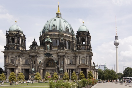 Berlin Catherdral and tv towerの写真素材