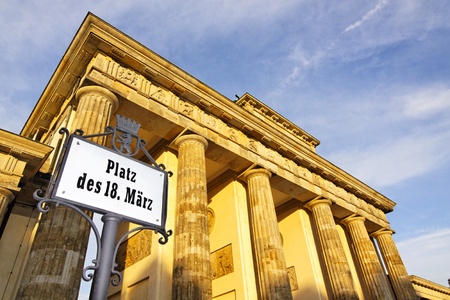 berlin - brandenburg gate with signの写真素材