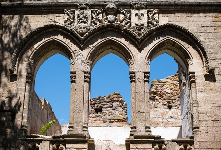 Detail of the facade of the ancient ruined castle, the ancient European architectureの写真素材