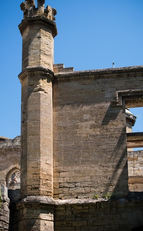 Detail of the facade of the ancient ruined castle, the ancient European architectureの写真素材