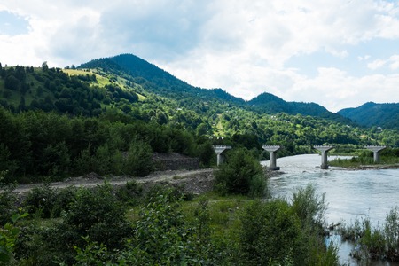 Landscapes of the Carpathian Mountains, natural green forest viewの写真素材
