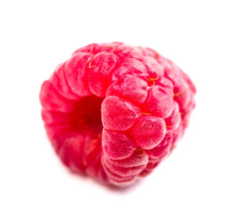 Fresh ripe raspberry macro shot on white background isolated, red summer fruitの写真素材