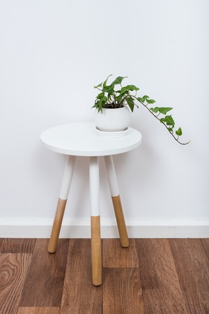 Scandinavian home interior decoration, simple decor objects and furniture, minimalist white roomの写真素材