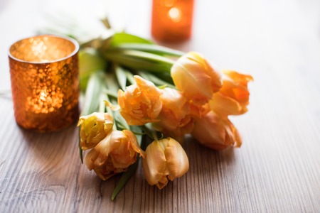 Bouquet of orange spring tulipsの写真素材