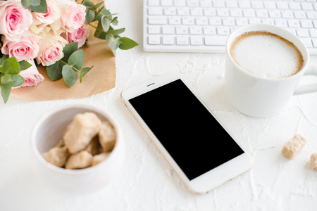 elegant lady blogger workspaceの写真素材