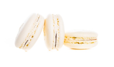 Exquisite french dessert, cream macaron cakes on a white background isolatedの写真素材