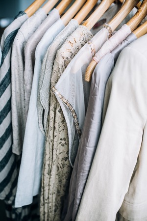 Collection of fashion clothes in beige colorsの写真素材