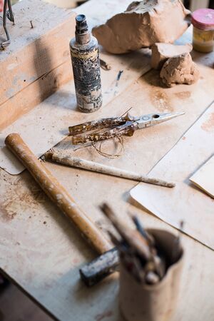 Sculptors art workshop details, srtists studio accessoriesの写真素材