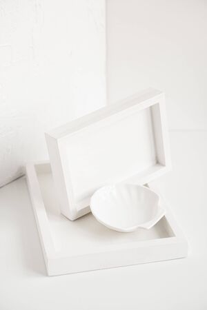 Abstract collection of different white objects, modern minimal decor arrangement close-upの写真素材