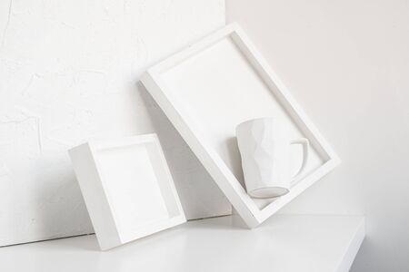 Abstract collection of different white objects, modern minimal decor arrangement close-upの写真素材