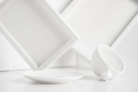 Abstract collection of different white objects, modern minimal decor arrangement close-upの写真素材