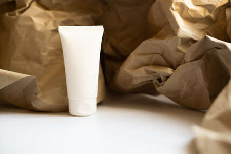 White tube of cream mock-up, design ready cosmetic and care product packagingの写真素材