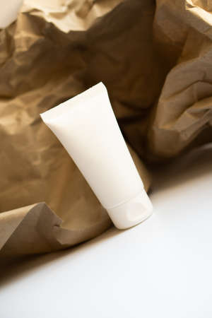 White tube of cream mock-up, design ready cosmetic and care product packagingの写真素材