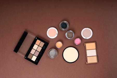 Group of cosmetic and makeup products on studio backgroundの写真素材