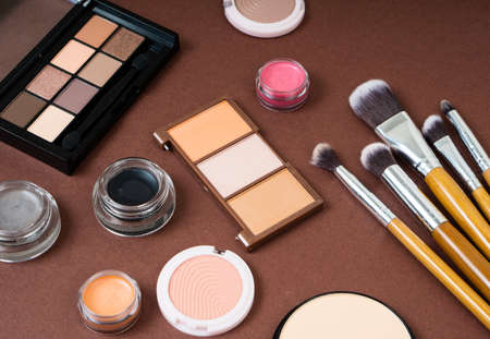 Group of cosmetic and makeup products on studio backgroundの写真素材