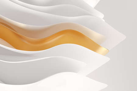 Wavy white and gold abstract 3D render background