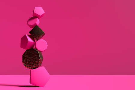 Abstract 3D render design ready template with minimalistic pink objects