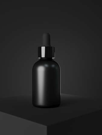Black cosmetic dropper bottle mockup, facial serum packaging and branding visualization, care product templateの写真素材