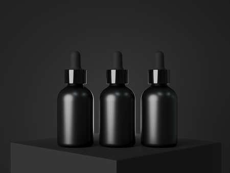 Black cosmetic dropper bottle mockup, facial serum packaging and branding visualization, care product templateの写真素材