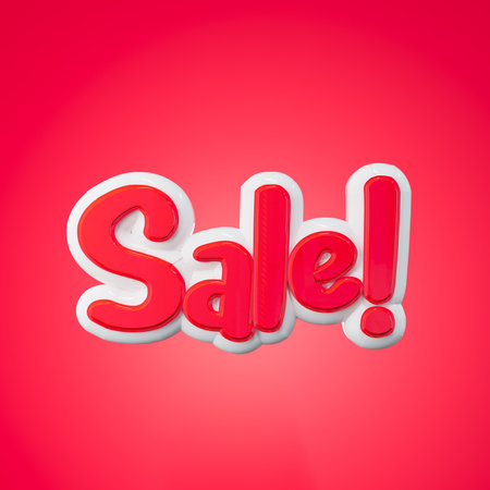 Glossy plastic word Sale on red backgroundの写真素材