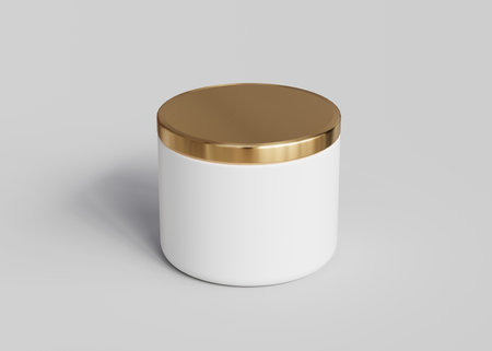 White ceramic candle jar with gold lid mockup, 3D renderの写真素材