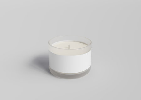 Frosted glass candle jar on gray background 3D render mockupの写真素材