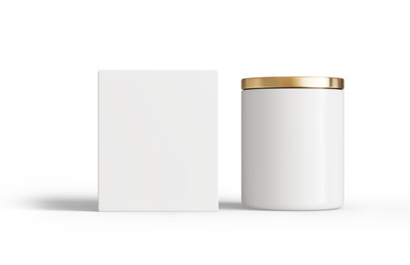 White ceramic candle jar with lid and box isolated on transparent background, container candle mockupの写真素材
