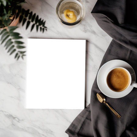 Magazine cover mock-up, blank magazine front page template, stylish contemporary styled interiorの素材