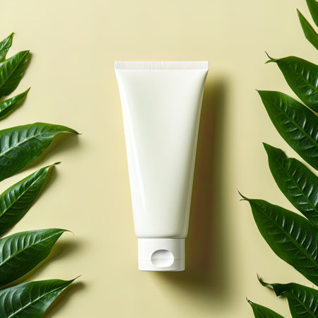 White plastic cream tube mockup, cosmetic product styled mockup, skincare packaging template front viewの素材