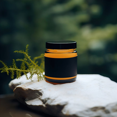 Amber glass cosmetic cream jar mockup, beauty product container front view template, styled creative cream jar mockupの素材