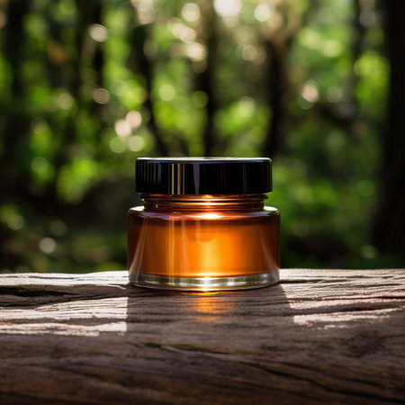 Amber glass cosmetic cream jar mockup, beauty product container front view template, styled creative cream jar mockupの素材