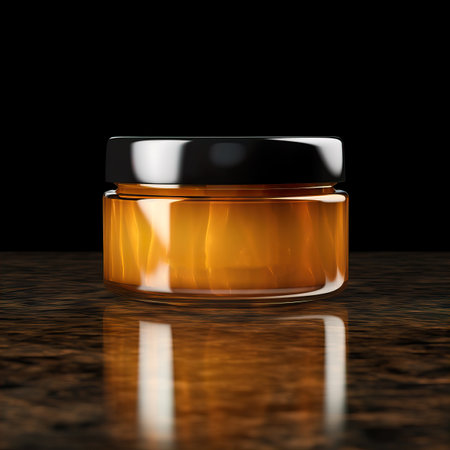 Amber glass cosmetic cream jar mockup, beauty product container front view template, styled creative cream jar mockupの素材