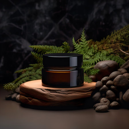 Amber glass cosmetic cream jar mockup, beauty product container front view template, styled creative cream jar mockupの素材