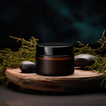 Amber glass cosmetic cream jar mockup, beauty product container front view template, styled creative cream jar mockupの素材