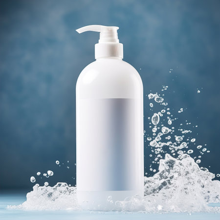 White plastic dispenser bottle mockup, cosmetic and care product pump bottle front viewの素材