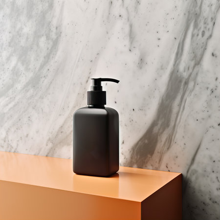 Plastic dispenser bottle mockup, cosmetic and care product pump bottle front viewの素材