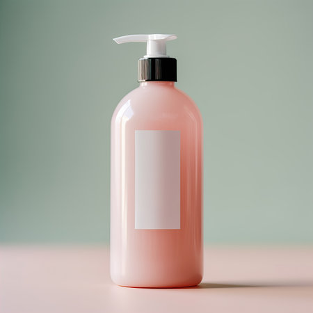 Plastic dispenser bottle mockup, cosmetic and care product pump bottle front viewの素材