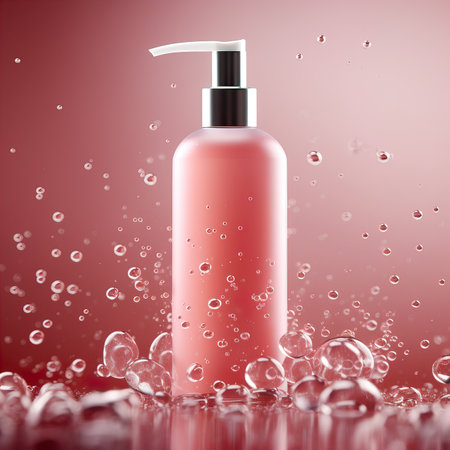 Plastic dispenser bottle mockup, cosmetic and care product pump bottle front viewの素材