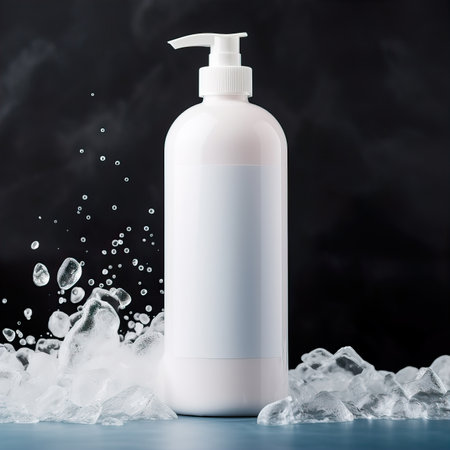White plastic dispenser bottle mockup, cosmetic and care product pump bottle front viewの素材
