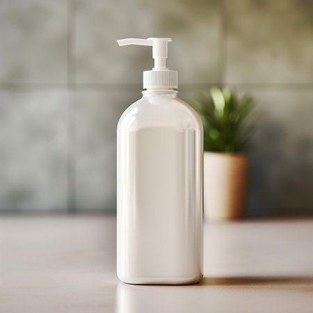 White plastic dispenser bottle mockup, cosmetic and care product pump bottle front viewの素材