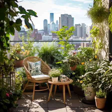 Urban jungle, love for plants concept. Interior of cozy home garden with fresh green houseplants, natural home decorの素材