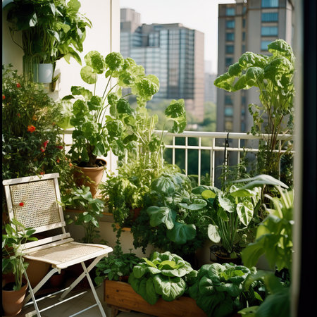 Urban jungle, love for plants concept. Interior of cozy home garden with fresh green houseplants, natural home decorの素材