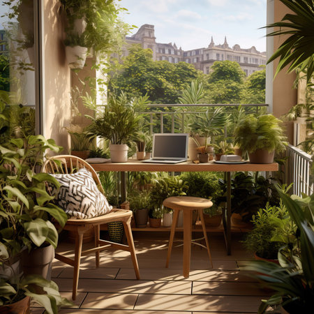 Urban jungle, love for plants concept. Interior of cozy home garden with fresh green houseplants, natural home decorの素材