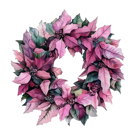 Holiday decor isolated on white background, ornate Christmas wreath with branches and leavesの素材