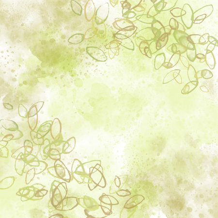 Spring Foliage Watercolor Abstract Background with Delicate Leaf Motifs and Soft Green Gradient for Nature-Inspired Design Projectsの写真素材
