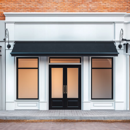 City Street Storefront Mockup, Local Shop Front Facade Template, Small Business Branding Showcase for Designersの素材