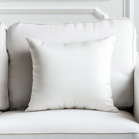 White square interior pillow mockup, throw pillow template in contemporary home room interior, AI generated home decorの素材