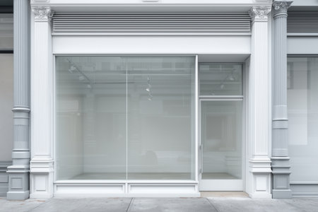 Realistic storefront mockup, local shop store glass window, small business commercial branding showcaseの素材