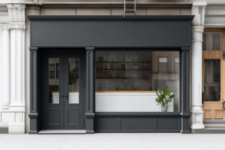 Realistic storefront mockup, local shop store glass window, small business commercial branding showcaseの素材