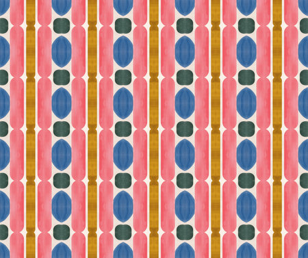 Abstract mid-century geometrical background, retro style seamless repeating raster pattern in blue...